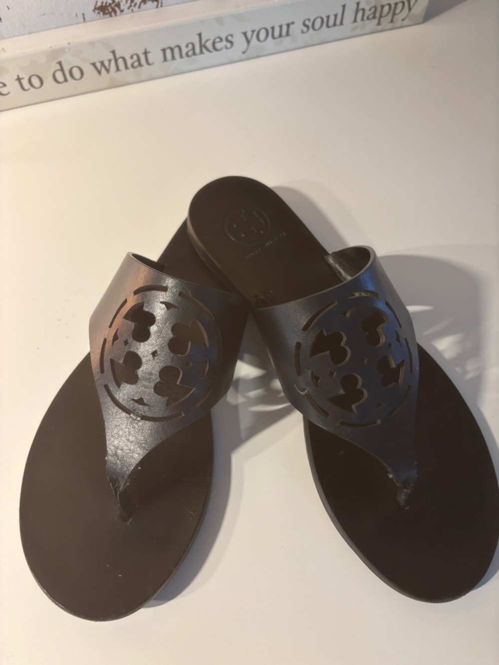 Tory Burch Black Logo Cutout Thong Sandals